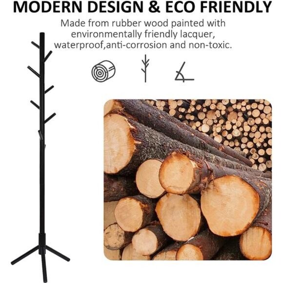 Wooden Tree Coat Rack Stand, 3 Adjustable Sizes, 8 Hooks - Super Easy Assembly - Picture 7 of 7